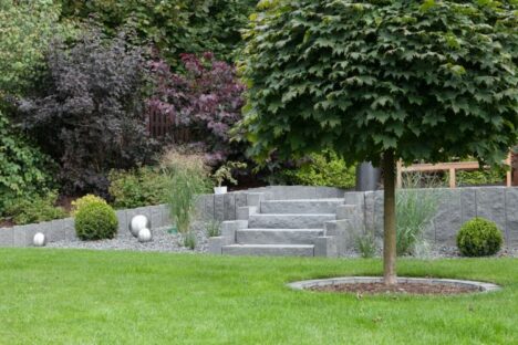 Steingarten mit Treppenaufgang